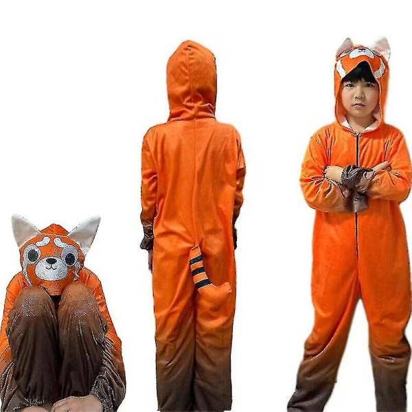 Turning Red Jumpsuit Til Børn Rød Hooded Bodysuit Fancy Up Onesie Performance Costume 5-6 Years