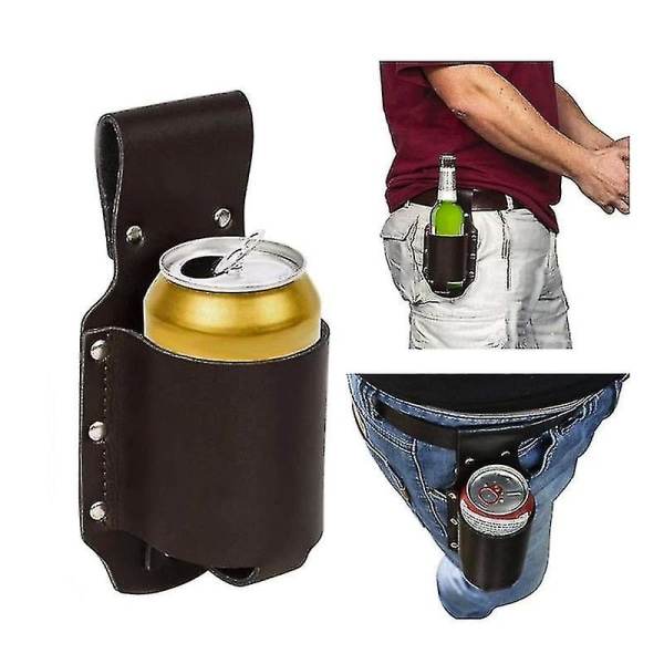 Læder Øl Holster Klassisk Øl Holster Til Mænd Flaskeholder Bælte Passer Sodavand Drikkevare 1stk-sort