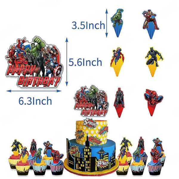 Avengers Superhjälte Tema Barnkalas Tillbehör Ballonger Banderoller Cupcakes Kak Toppers Set