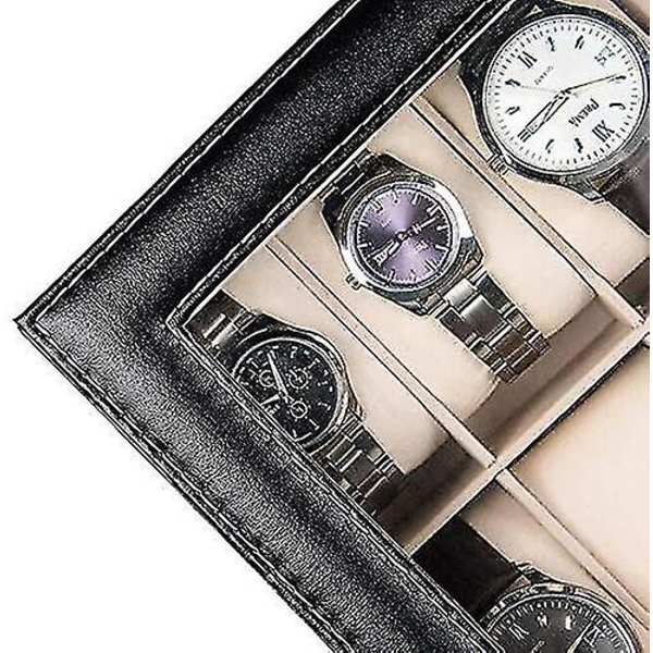 Urklocka Box Svart Läder Mode Urklocka Box Display Case Urklocka Förvaring Organizer Box Box Armband