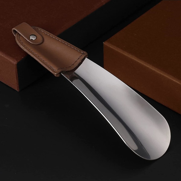 Skohorn i rustfritt stål med lærstropp, 17 cm/6,7 tommer metallskohorn