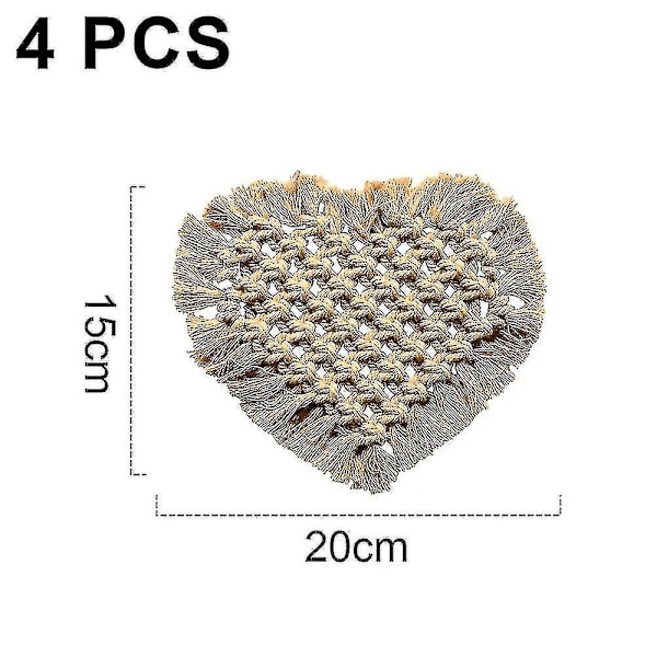 Rattan-makrame-alustat boho-tyyliin, puuvillaköyden punotut alustat pöydän sisustukseen, söpöt alustat, punottu litteällä imukykyisellä pinnalla - 20*15cm