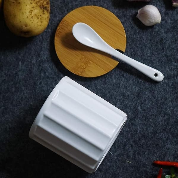 Vit Sockerburk Keramik Sked Bambuluck Kitchen