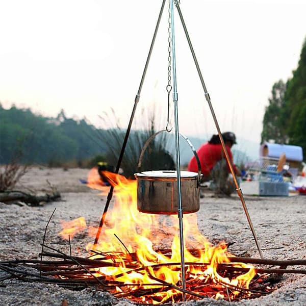 3 stk. utendørs camping stativ svart glatt overflate bålpanne stativ campingutstyr tilbehør