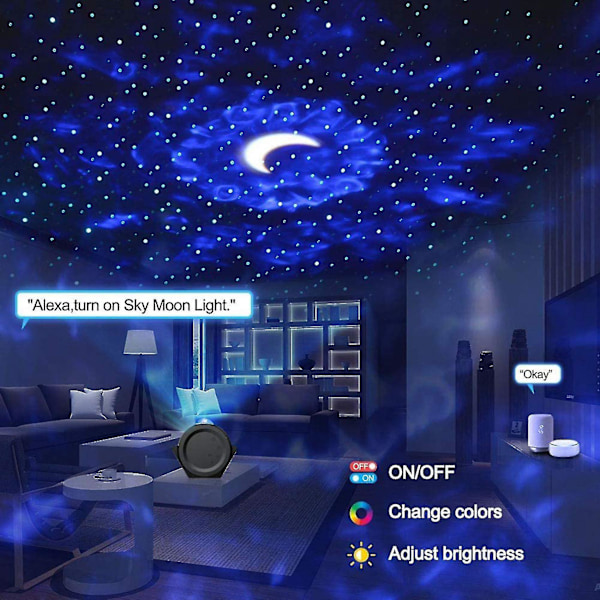 Stjernehimmel-projektorlampe, Smart 3-i-1 Himmellys Galaxy-projektor Svart