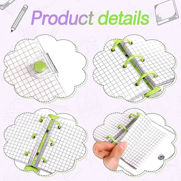 2 set Mini Clear 3 ringskydd med inre papperspåse Klar mjuk PVC-anteckningsbokförslutning (grön, lila)