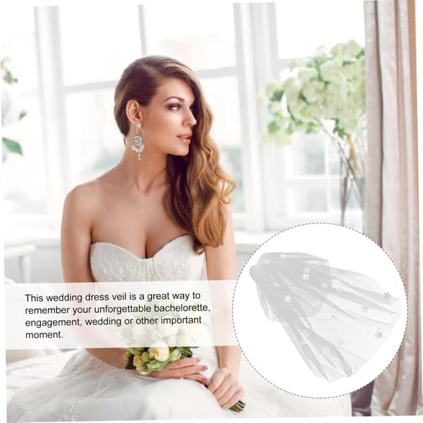 Brudeperleblomsterslør Elegant langt bryllupsslør med delikat blomsterdesign Alsidig styling