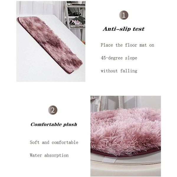 Tykke Badematte-sett med 3 deler, Badematte + Konturmatte + Toalettsetetrekk, Sklisikre Badematter med PVC-prikkgummi-bakside, Superlang og Myk red