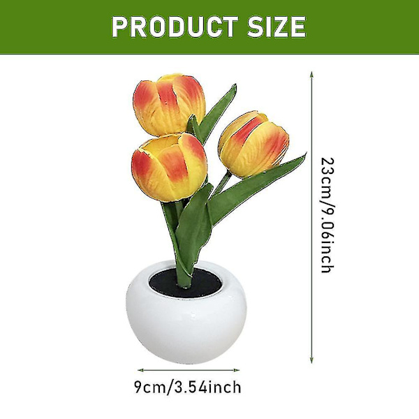 LED Natlampe Hjemmedekoration Med Keramik Vase Ornament Skrivebord Simulation Tulip Orange