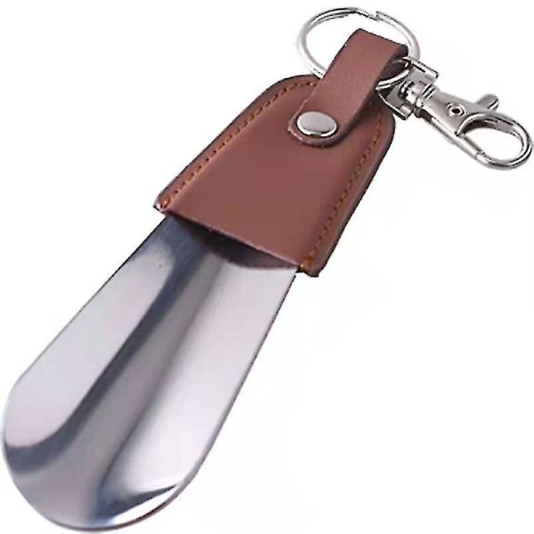 Bærbar sammenfoldelig metalskohorn med nøglering (1 stk-brun)