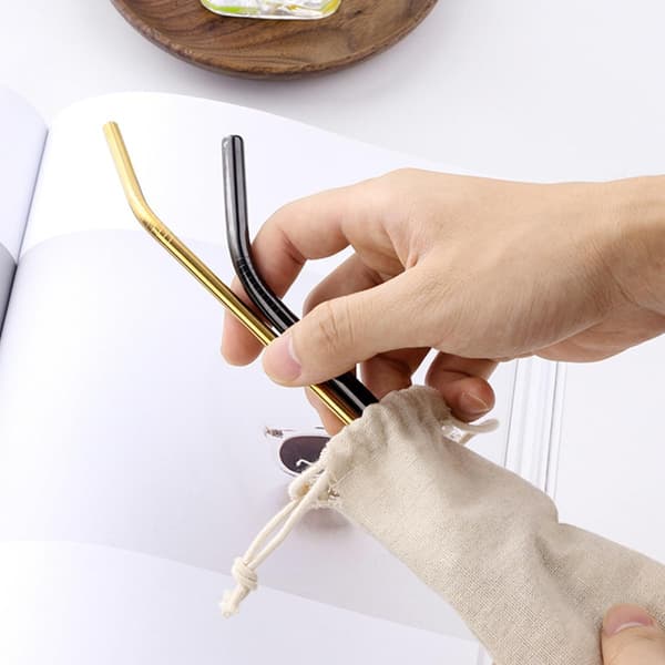10 st bestickförpackningspåsar bärbara bestickpåsar dragsko sugrörspåse enkel design bomull