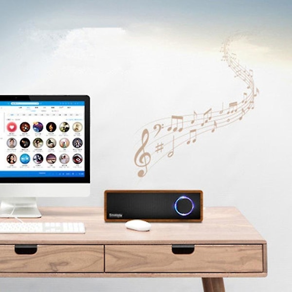 Smalody Ny Bärbar Trälåda Retro Bluetooth-högtalare