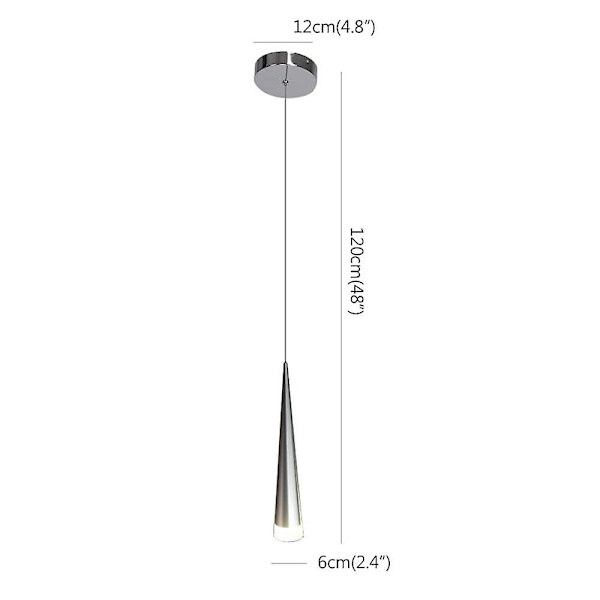 1-lys 6 cm LED-pendellampe i metallkjegle, krom, moderne