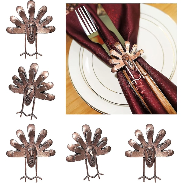 Thanksgiving kalkun servietringe.sæt med 6 vintage bronze metal efterår servietholdere