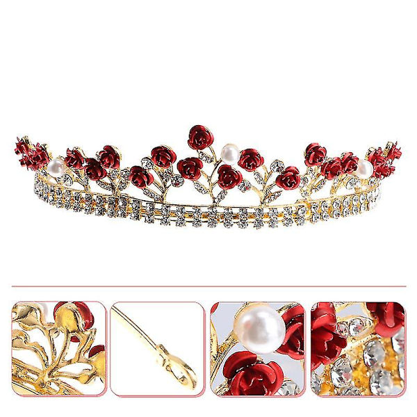 1 stk Brudkrone Håndlavet Rose Rhinestone Krone Smykker Hårtilbehør Til Bryllup