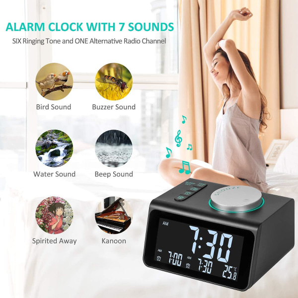 Klokkeradio, digital nattvekkerklokke, digital klokke, bærbare Bluetooth-høyttalere, FM-klokkeradio