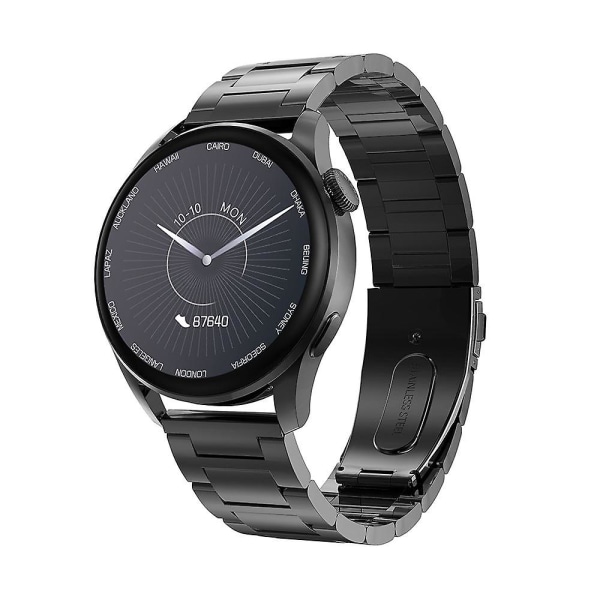 Smartwatch med Vejrtrækningstræning, Dial Push, Bluetooth Musik Black steel
