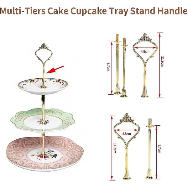 3-etagers Cupcake Bakke Stativ Krone Håndtag Hardware Frugt Plade Beslag (sølv)