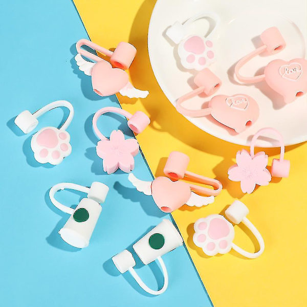 5 stycken kreativa silikonstråpluggar Återanvändbara tecknade plugglock Dricksdammlock Rosa