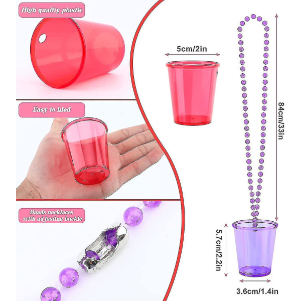 Halskjede i 24-pakningsglass på perler, bursdagshotglass i plast i flere farger)