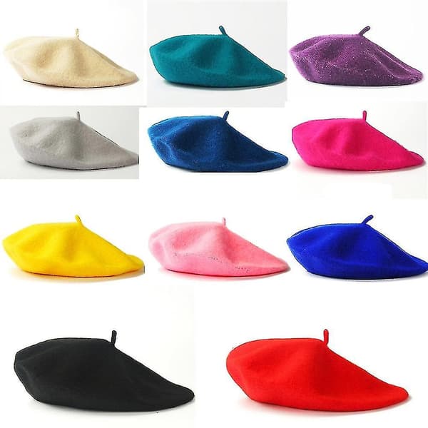 Mode Kvinnor Ull Beretter Vinter Hattar Solid Färg Beret Kvinnliga Bonnet Mössor