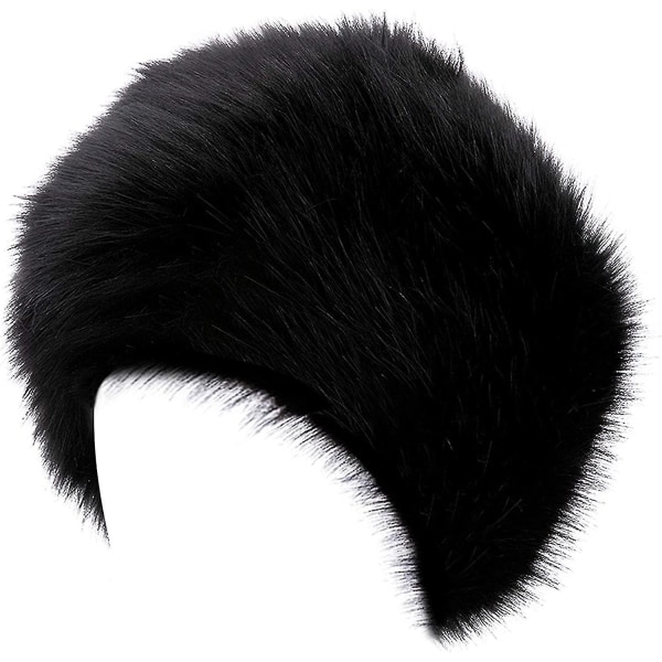 Women's Faux Fur Hat Ladies Russian Cossack Style Cap Black