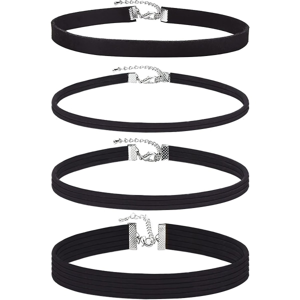 Svarta Halsband för Lmell Kvinnor Flickor Klassiska Stretch Sammet Tatuering Chokers, 4 Stycken Present