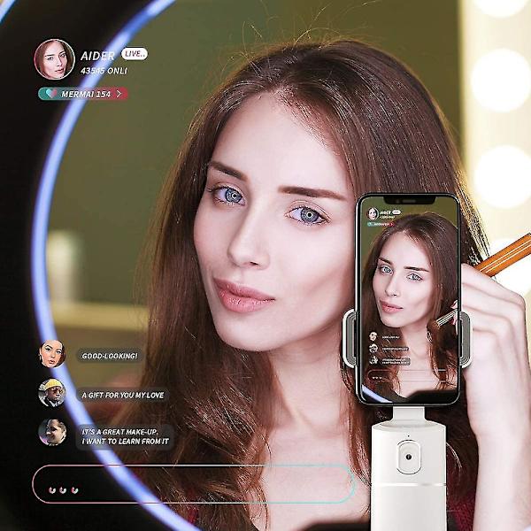 Auto Face Tracking Stativ, 360 Rotasjon Telefonkamerafeste, hvit