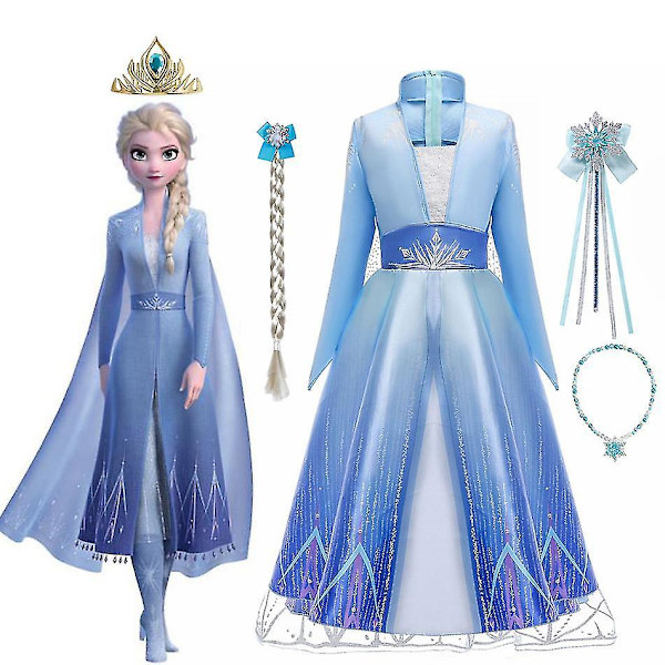 Elsa Cosplay-dräkt för flickor, Prinsessklänning