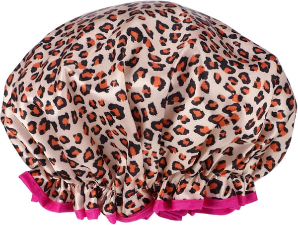 Genanvendelige vandtætte badehætter Svømmehætte Bruseelastik Leopardprint Badehætte Silkehårshætte Vandtæt Hår