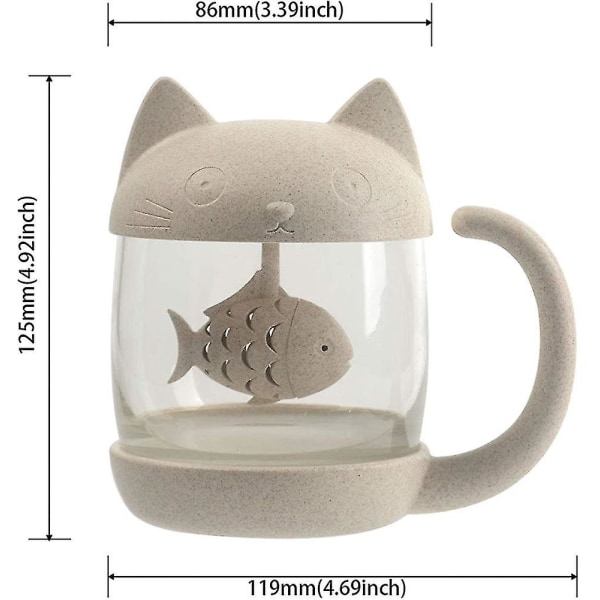 250 ml Katt Glasskopp Te-kopp med Fiske-teinfuser Sil, Perfekt