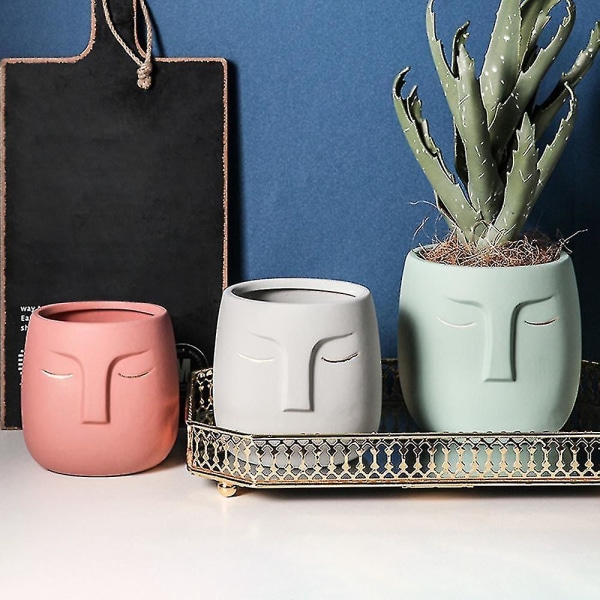Keramisk ansigtshoved urtepotte Vase Kaktusplante Potte Desktop Ornamenter Abstrakt karakter blomst