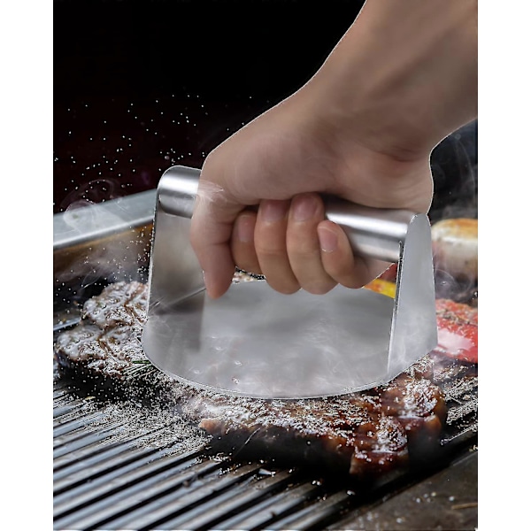 Ruostumattomasta Teräksestä Valmistettu Burger-Painin, Pyöreä Smash Burger -Painin, Ammattimainen Grillausvarusteiden Sarja Tasaiselle Grillitasolle, Hamburger-Piirakan Valmistaja Ja Rasvan Puristin