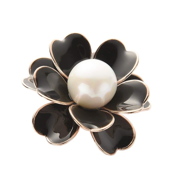 Women's Flower Pearl Enamel Brooch Pins For Ladies Jewelry Black