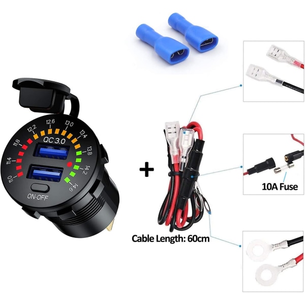 Hurtiglader 3.0 Bil Lader, Vanntett 36w, Dobbel Usb Qc3.0, Strømuttak