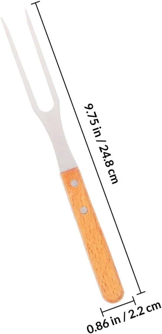 Grillgaffel i rustfritt stål med trehåndtak, multifunksjonell design, kokkegaffel