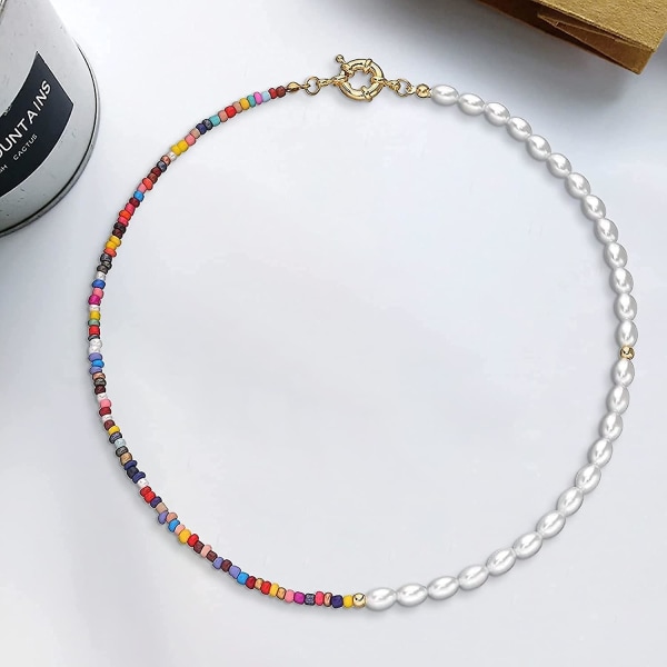 Bohemiskt Pärlchockerhalsband för Kvinnor Handgjort Färgglatt Frö-Pärlat Present