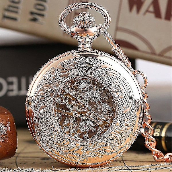 Gull Mekanisk Lommeur Klassisk Romertall Rose Vintagefob
