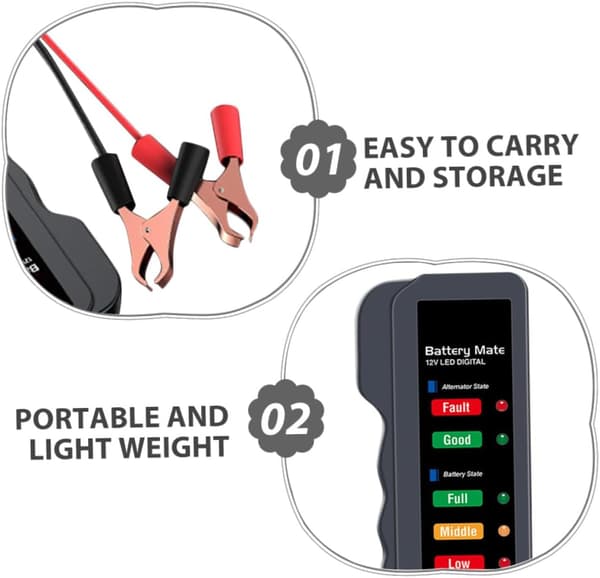 2 stk. batteritester for bilspenning, intern motstandstester, multifunksjonell