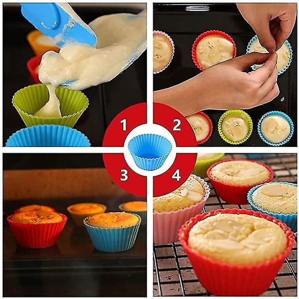 24 stk. Silikon Cupcake Bageforme, 6 Farver Genanvendelige Forme