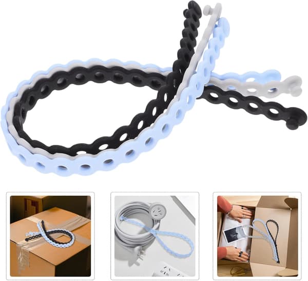 3 st flexibla fästband för paketering av föremål, återanvändbara elastiska band, packningstillbehör