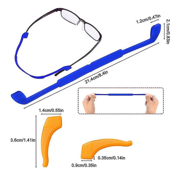 6-pak Anti-Slip Brilleseler til Børn/Voksne med 6 Par Øre-Grip Kroge, Sikkerhedsbrilles Holdere Brilleholder til