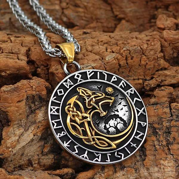 Viking Mænds Rustfrit Stål Fenrir Ulv Rune Halskæde Nordisk Amulett Smykker, 24
