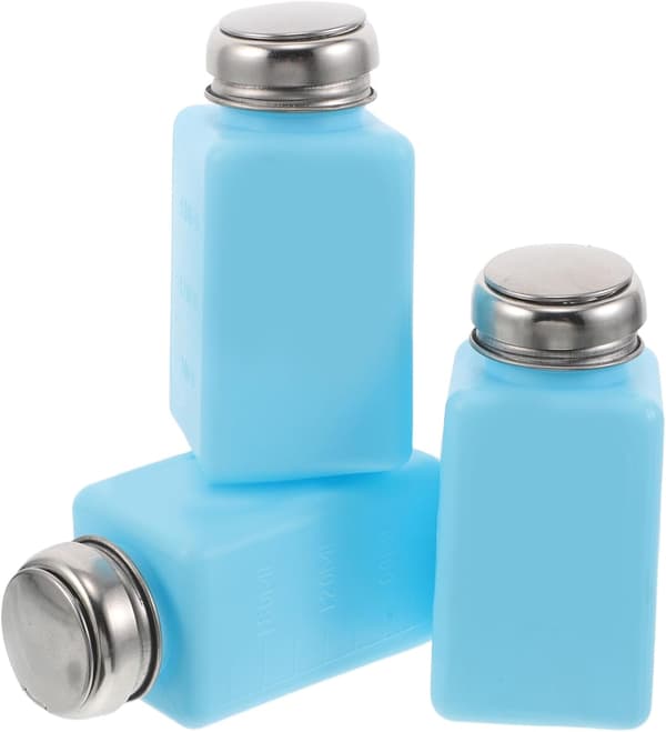 3 st antistatiska alkoholdispenserflaskor med nedtryckbar pump 180 ml blå plastflaskor