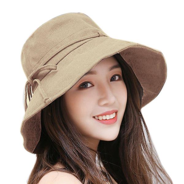 Solhatt for kvinner, søt sommerdame solhatt, sammenleggbar, UV-beskyttelse UPF 50+ khaki