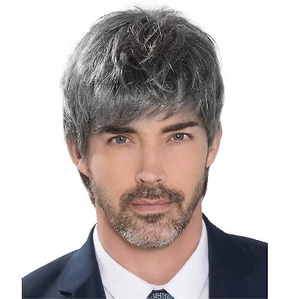 Mænd Grå Parykker Kort Lagdelt Syntetisk Paryk Cosplay Party Mode Paryk