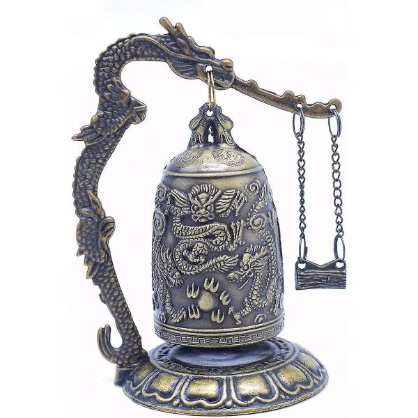Feng Shui Vintage Dragon Bell Buddhistisk samlarprydnad, Lycka till Bell, Hemkontorsdekor Medit