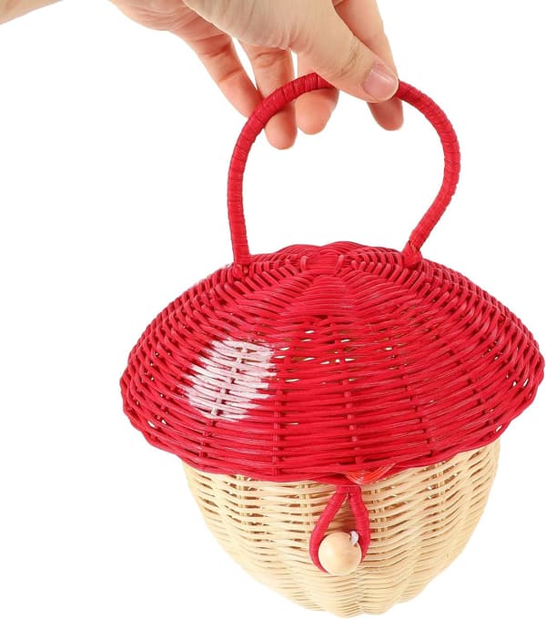 Rattan soppformet kurv håndvevd solid godterioppbevaring håndveske dekor