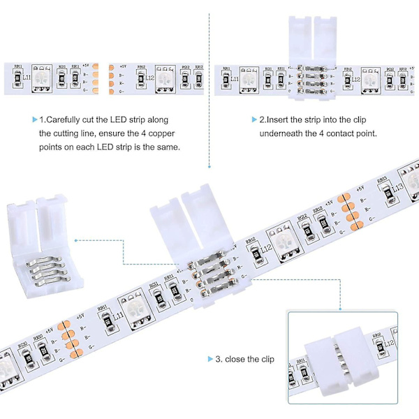 40 stk LED lyslistkoblinger 10 mm loddefrie hvite
