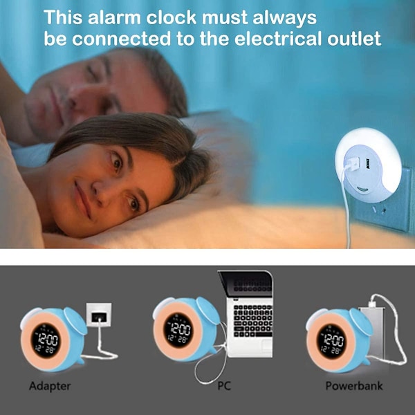 Barnalarmklocka, Digital Alarmklocka för Flickor med Uppvakningsljus, Sängbordsklocka